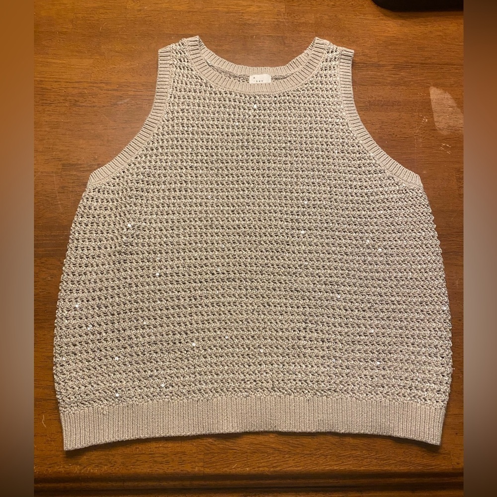 a new day Beige Knit Metallic Sleeveless Sweater L